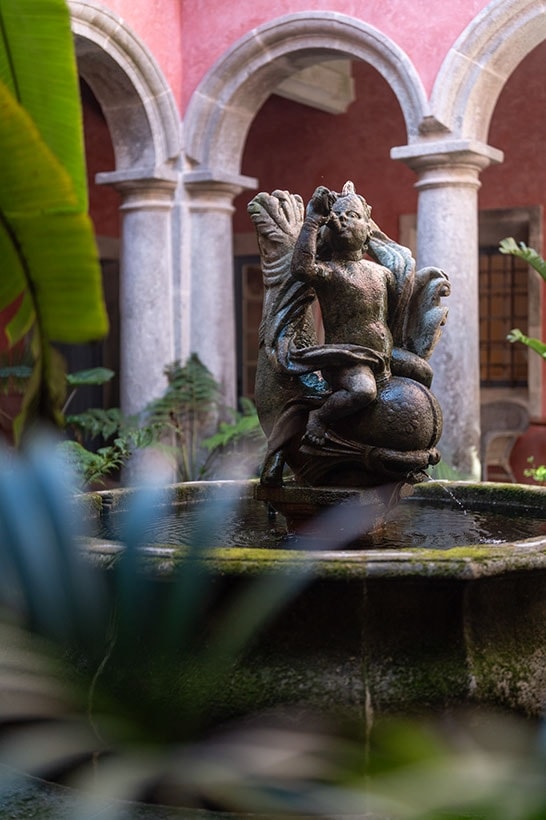 The carved fountain in the cloister